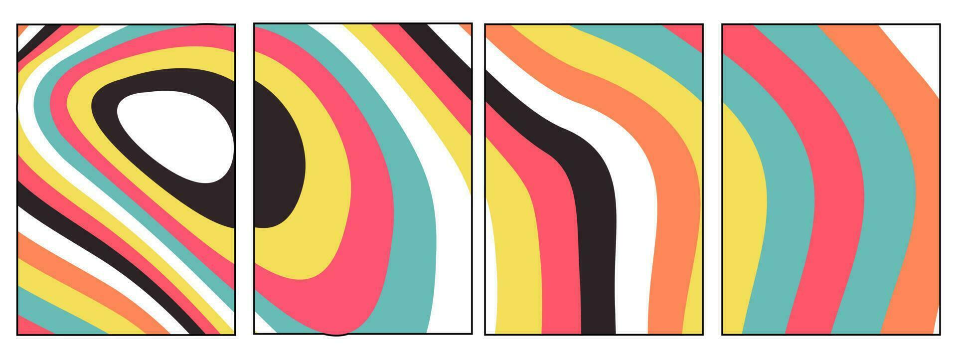 Set of groovy hippie 70s retro vintage wavy background. Vector illustration