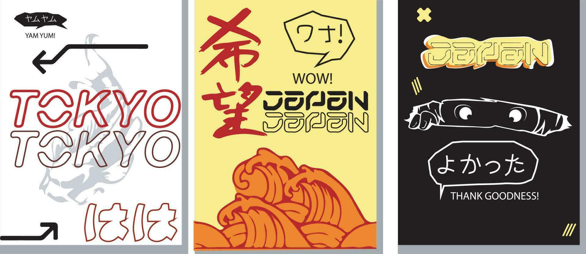 vector colección de japonés samurai carteles para impresión ropa y impresión medios de comunicación. 90s estilo Japón. Arte samurai rojo y negro color