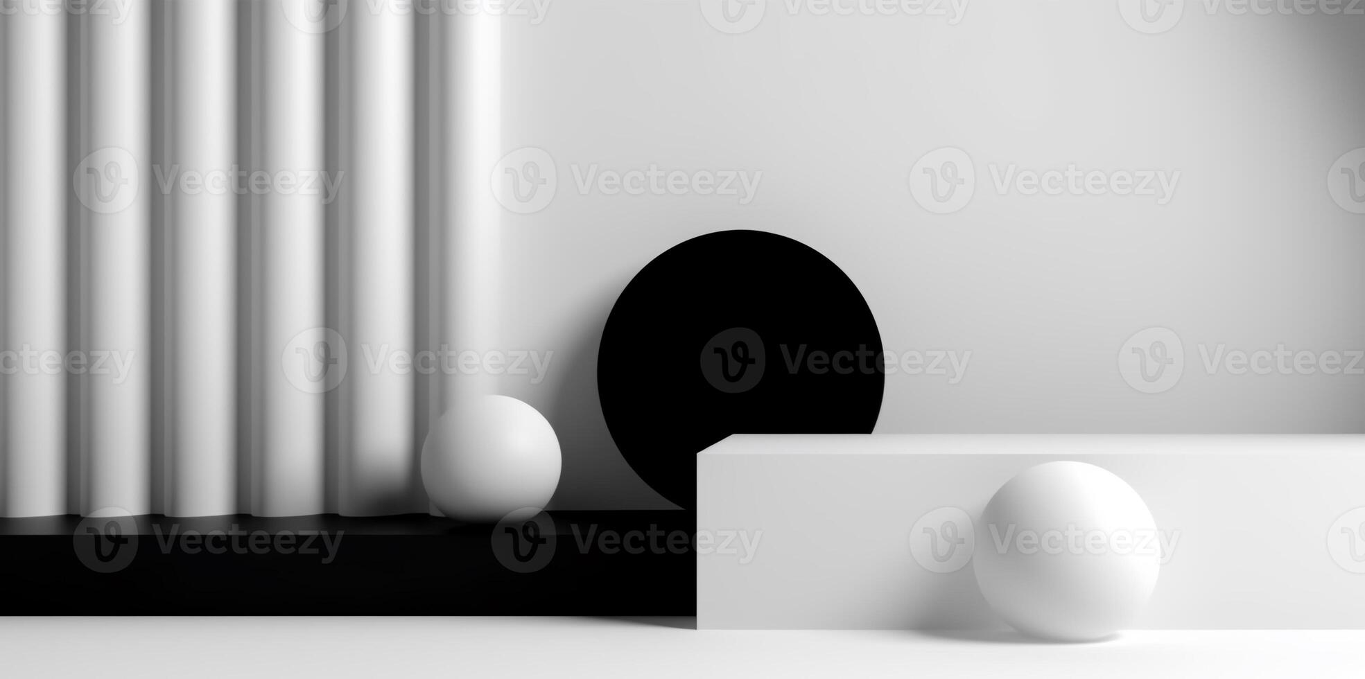 black and white abstract minimalistic background with ball decoration and copy space, photo