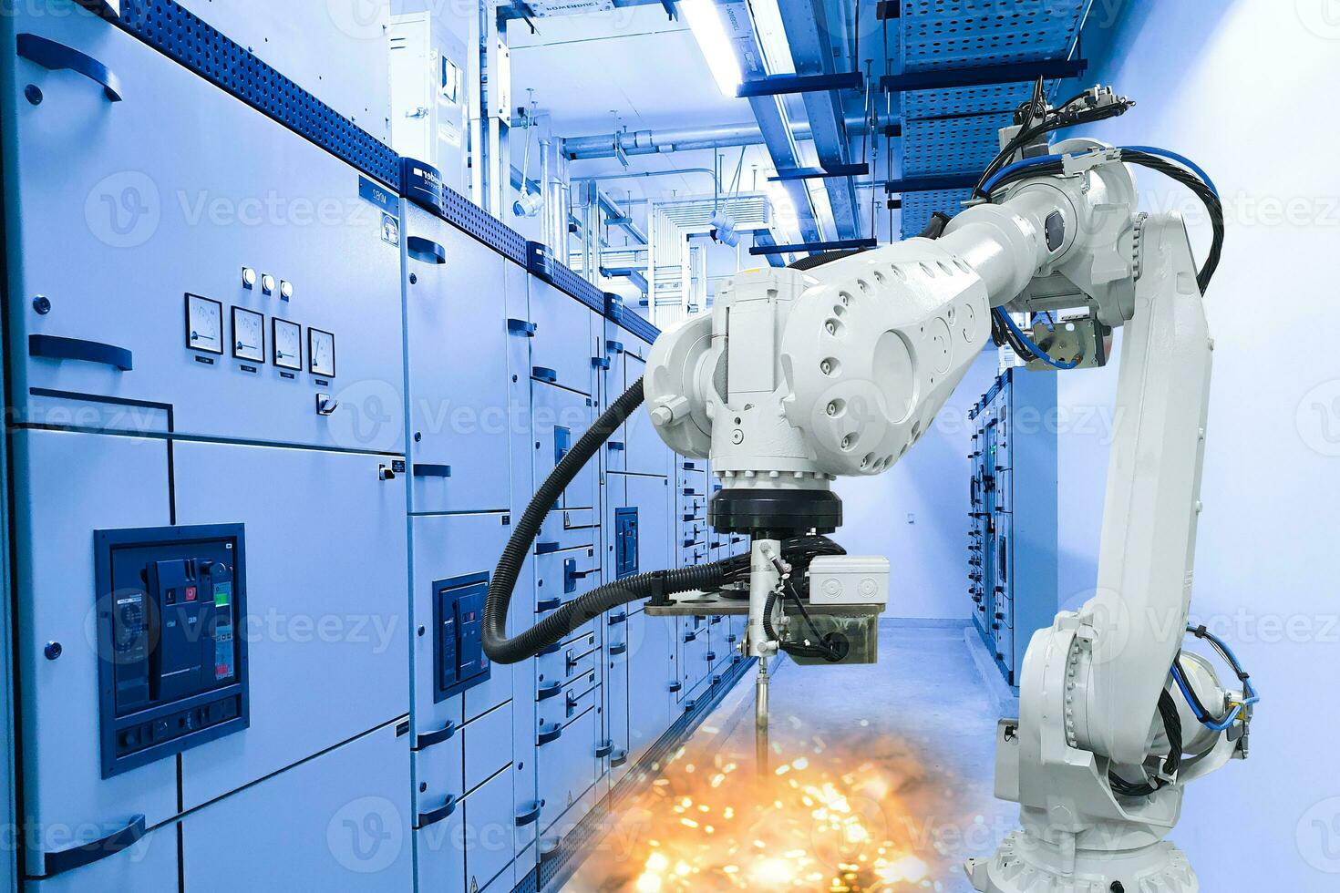 Industrial machine concept, robotic arm in the factory photo