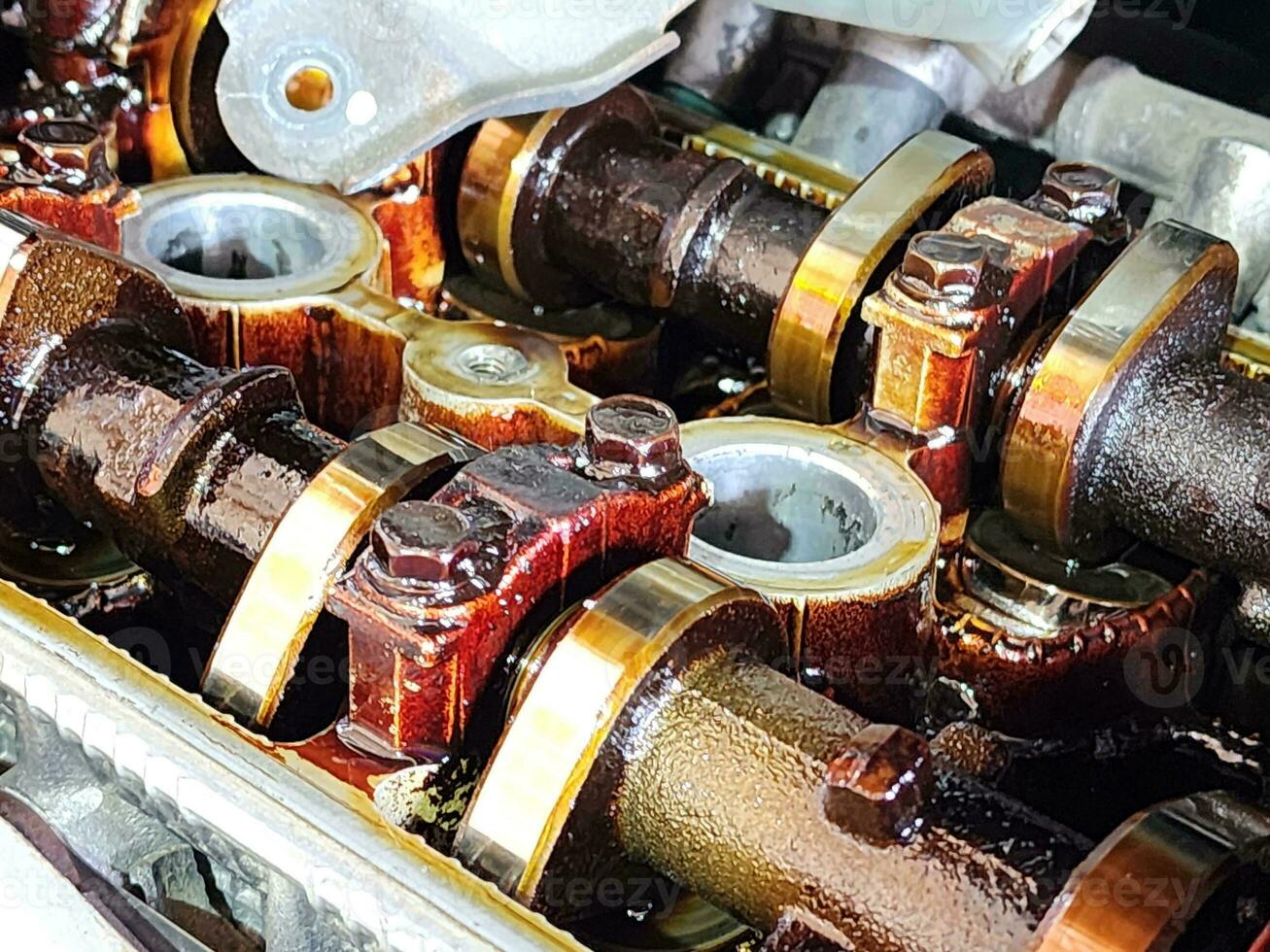 old engine valve open engine cover engine repair 24604419 Stock Photo