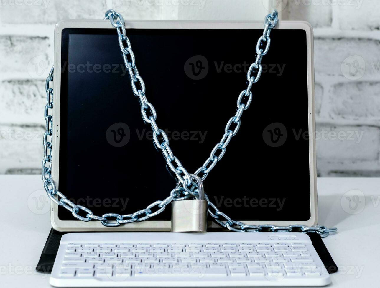 Computer concept Network Security Lock system entry key and chain. photo