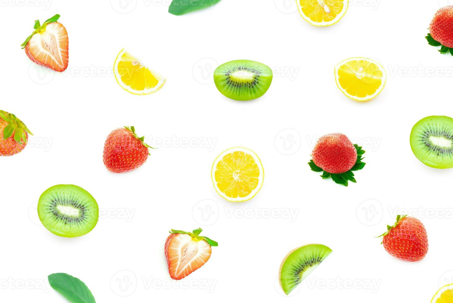 Refreshing Strawberry kiwi and lemon on a white background photo