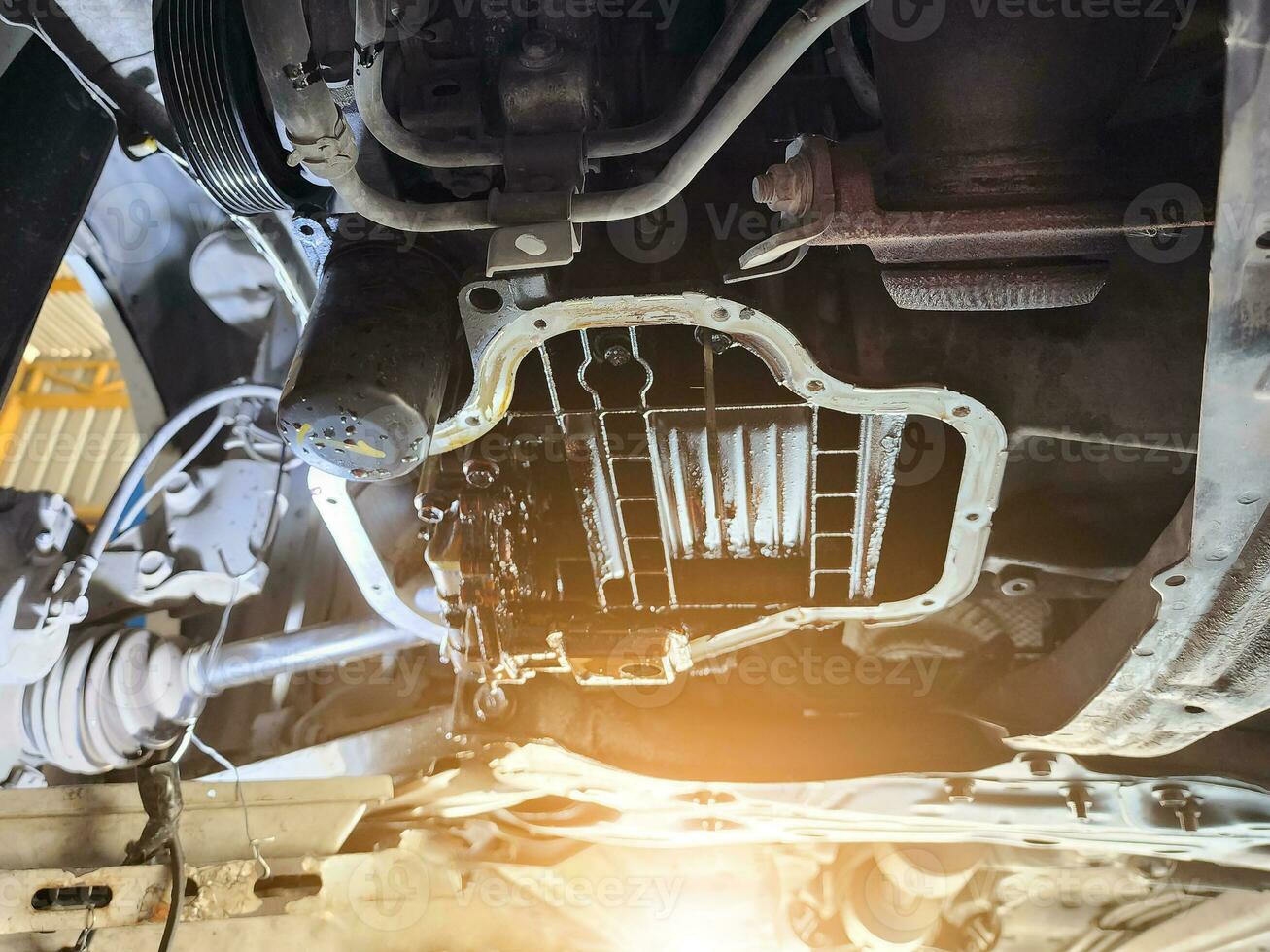 old engine valve open engine cover engine repair 24604846 Stock Photo