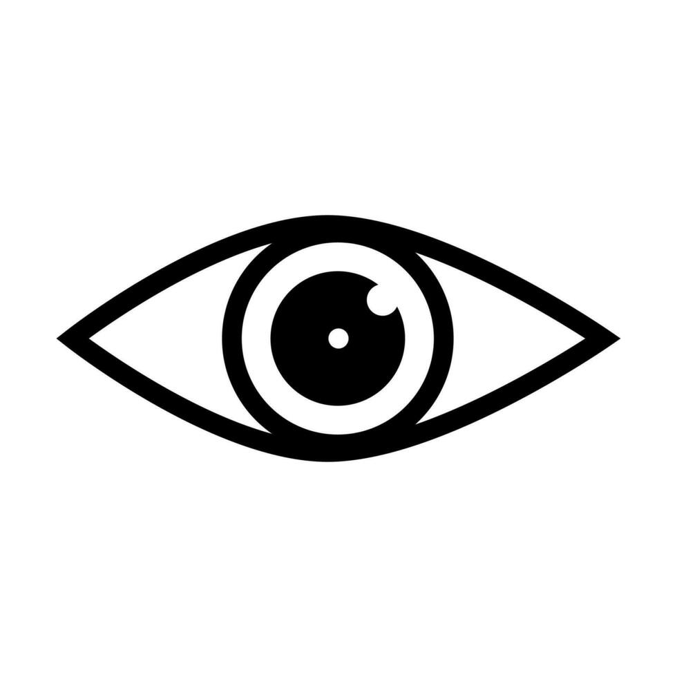 Eye icon vector with double reflection in pupil. Sign of view, look, glance, glimpse, dekko, eyebeam, opinion, eyewink, peek and eye.