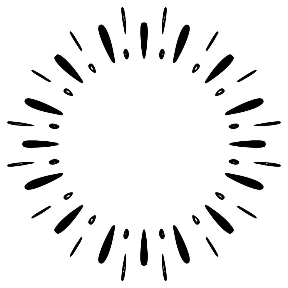 Doodle sketch style of Starburst, sunburst, Element Fireworks Black Rays. Comic explosion effect. Radiating, radial lines. cartoon hand drawn illustration for concept design. vector