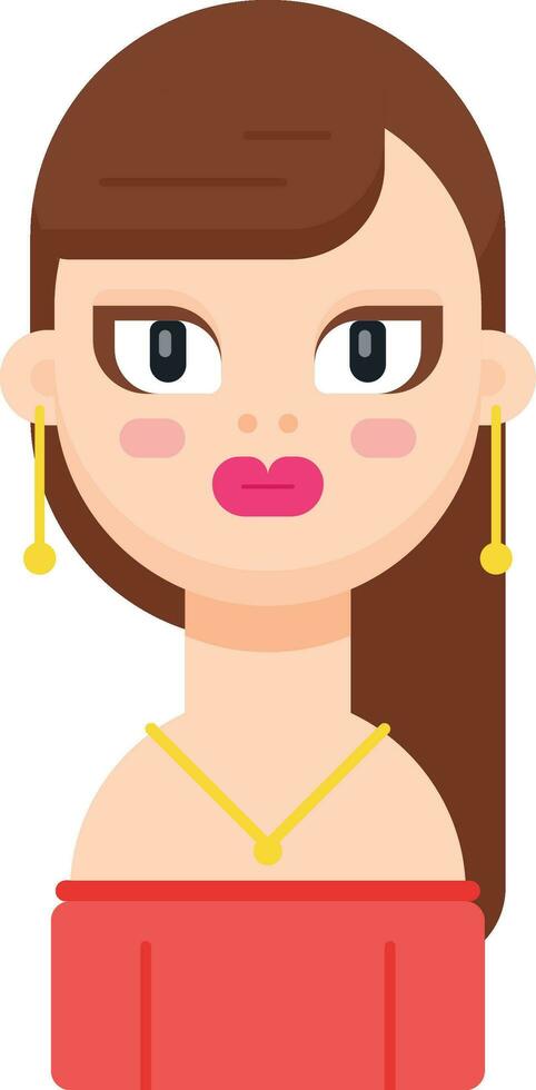 Beautiful girl portrait with earrings and chain. Flat style vector illustration