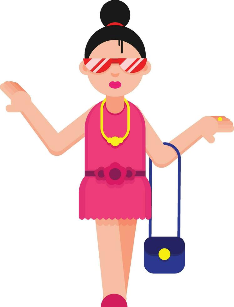 Stylish modern girl with purse. Flat style vector illustration