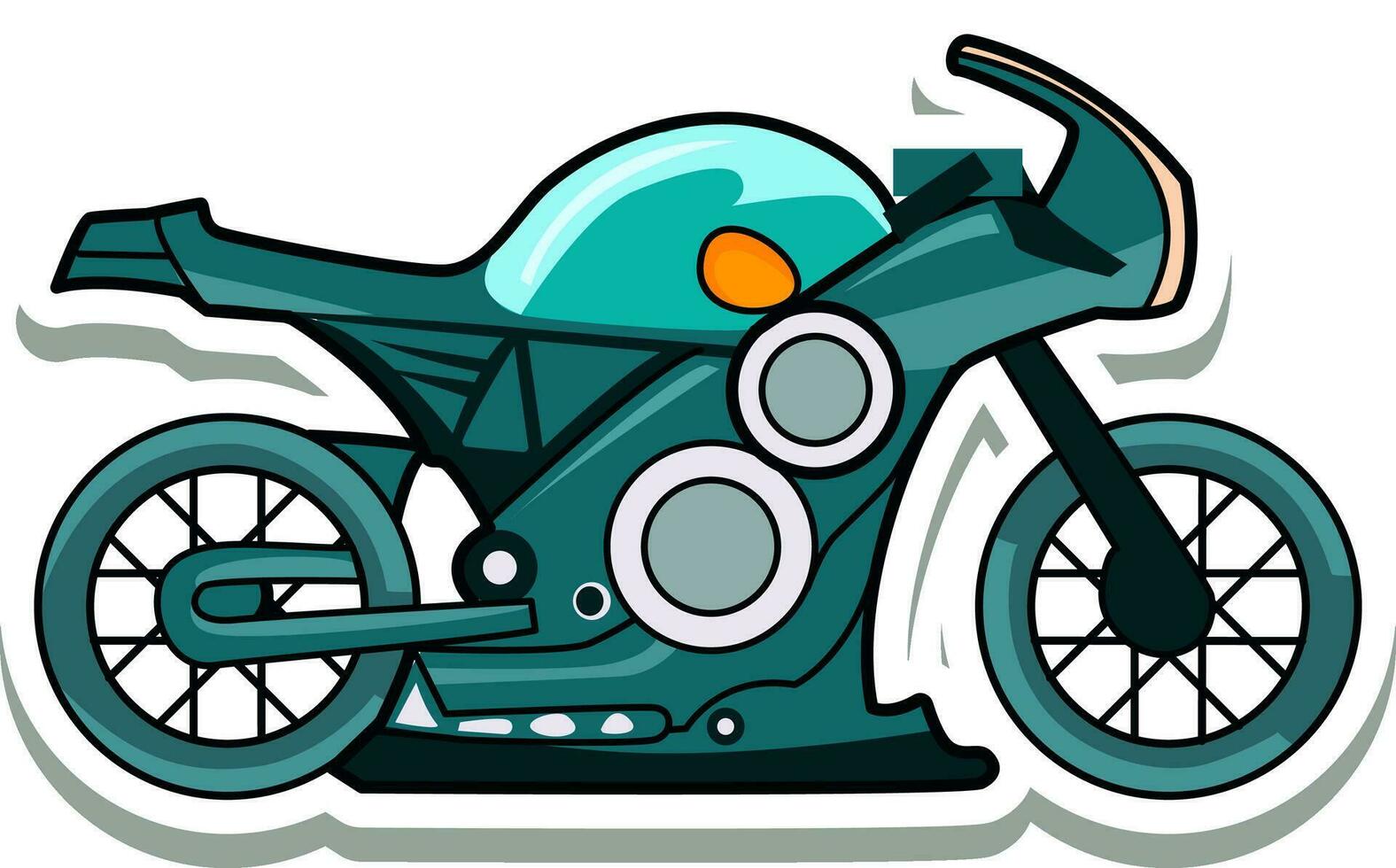 Teal Latest Motorbike In Sticker Style. vector