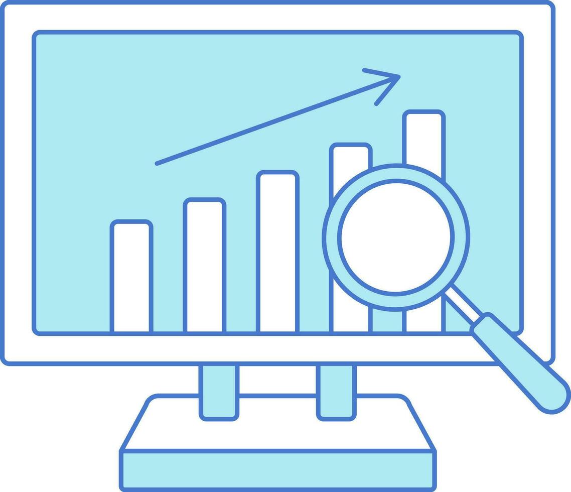 Blue And White Color Searching Growth Chart In Desktop Icon. vector