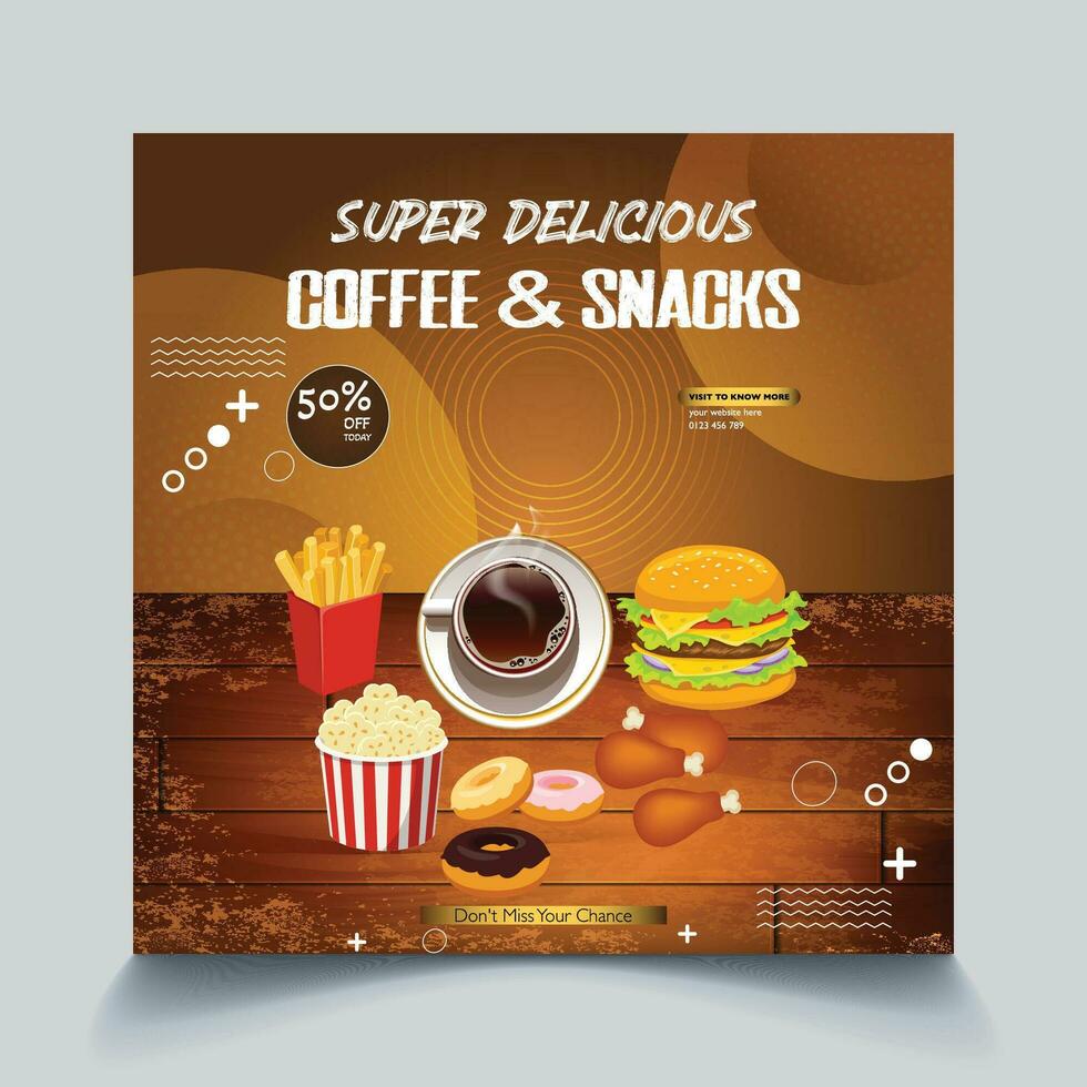 Coffee and Snacks digital business marketing social media post template. vector