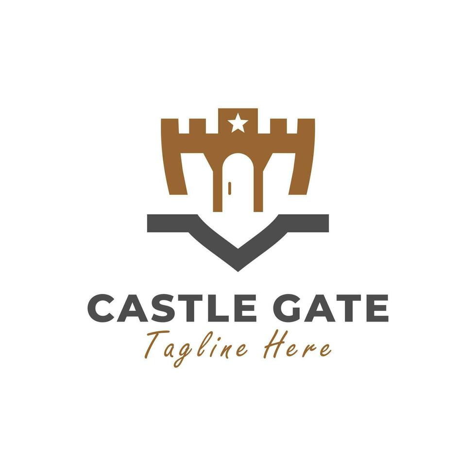 castle gate shield vector illustration logo