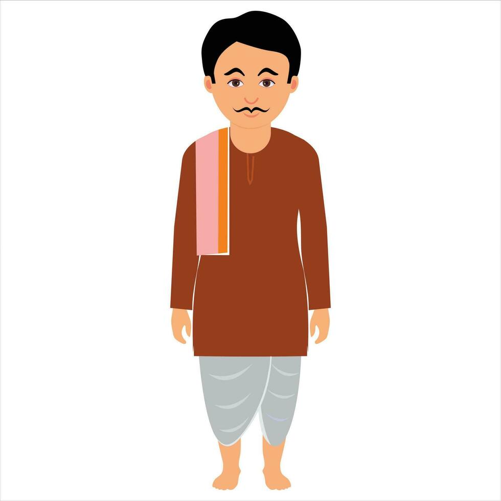 Indian Village Man in Kurta and Dhoti- Front Side Pose vector