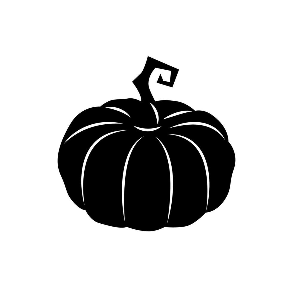 Pumpkin icon. Black silhouette of autumn seasonal vegetable. Vector illustration for Halloween. Doodle style.