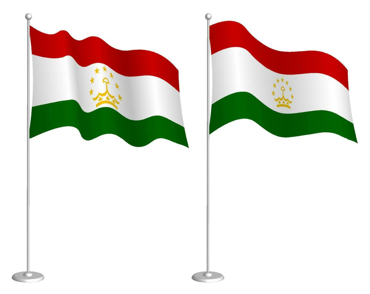 flag of Tajikistan on flagpole waving in wind. Holiday design element. Checkpoint for map symbols. Isolated vector on white background