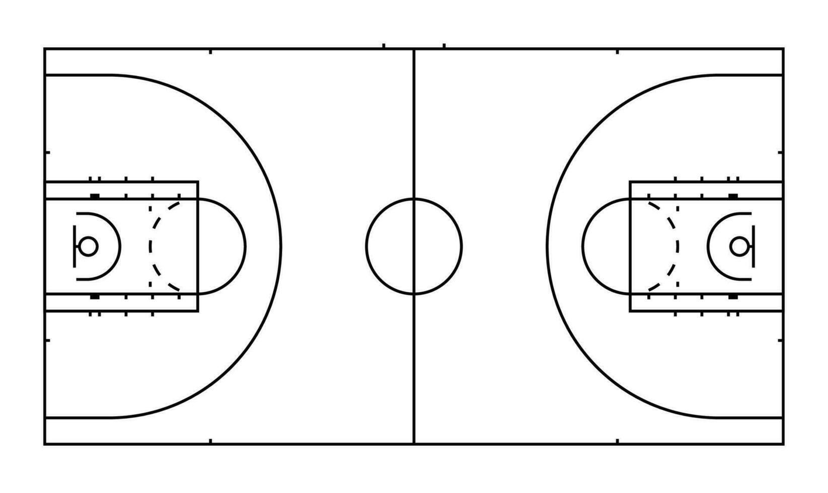 basketball court markings lines. Outline basketball playground top view. Sports ground for active recreation. Vector