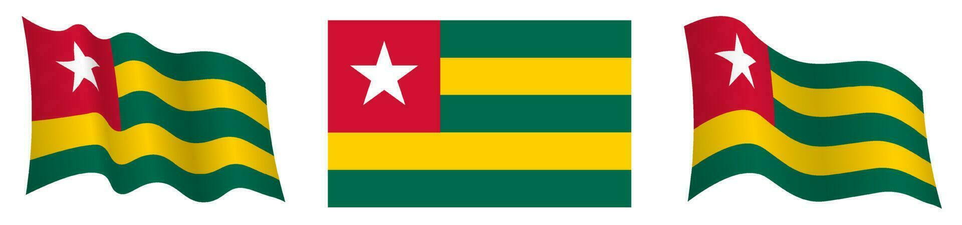 flag of Togolese Republic in static position and in motion, fluttering in wind in exact colors and sizes, on white background vector