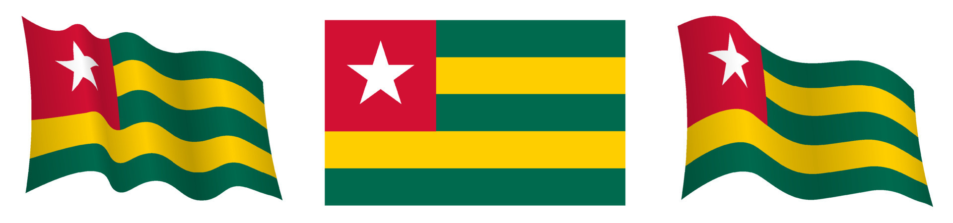flag of Togolese Republic in static position and in motion, fluttering in wind in exact colors 