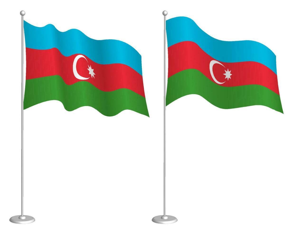 flag of Azerbaijan on flagpole waving in wind. Holiday design element. Checkpoint for map symbols. Isolated vector on white background