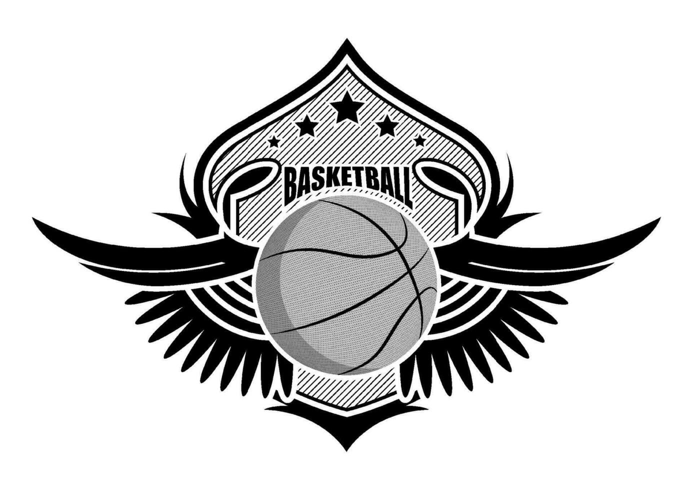 sport ball on background of stylized shield with wings. Basketball  sporting emblems. Tournament symbol. Vector