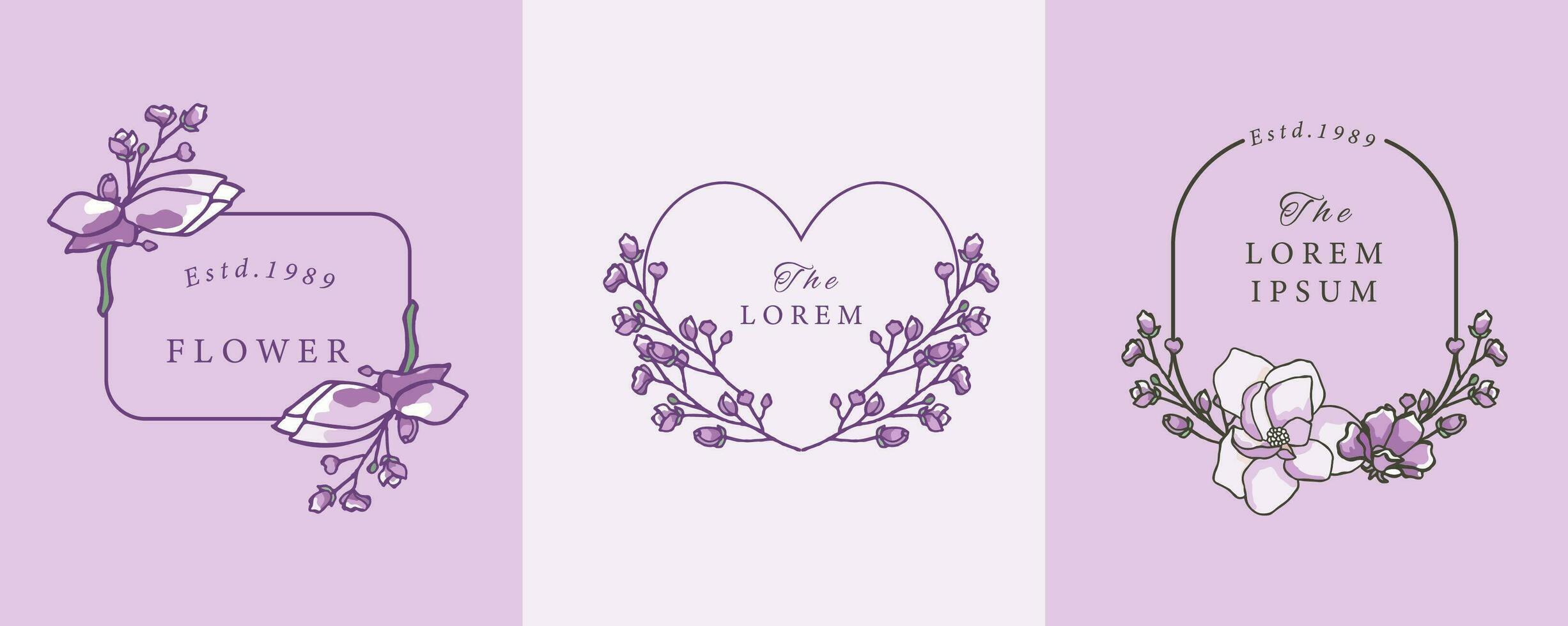 lavender and magnolia design with curve line and heart shape vector