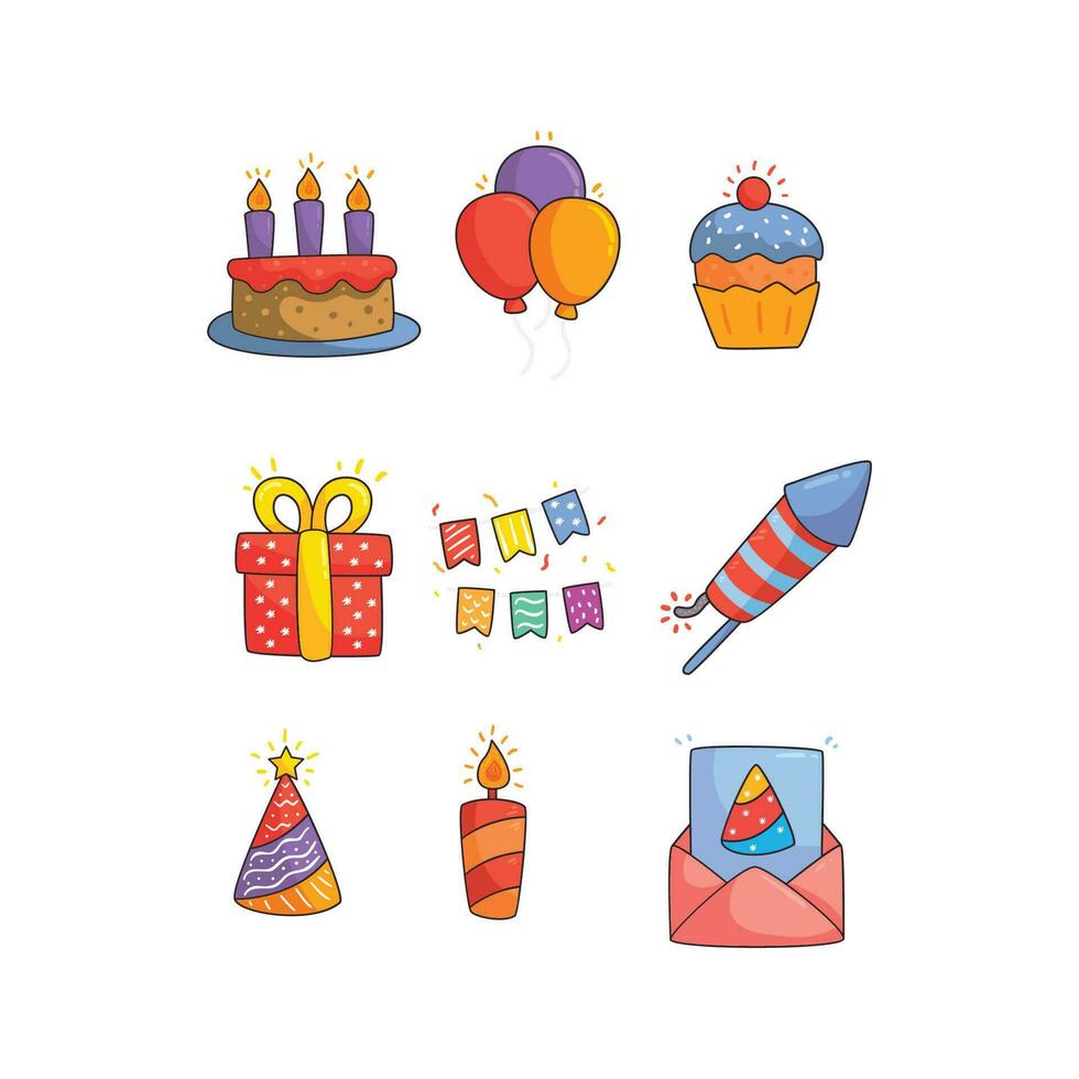 birthday celebrations icon set vector