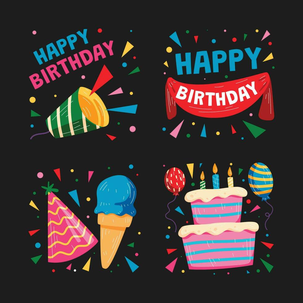 happy birthday hand drawn design elements vector