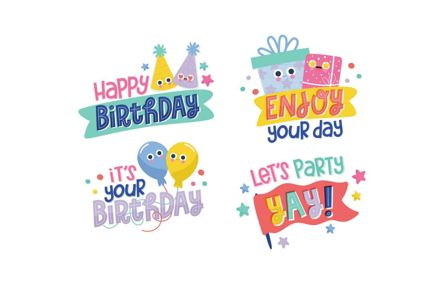 happy birthday design stickers badges vector