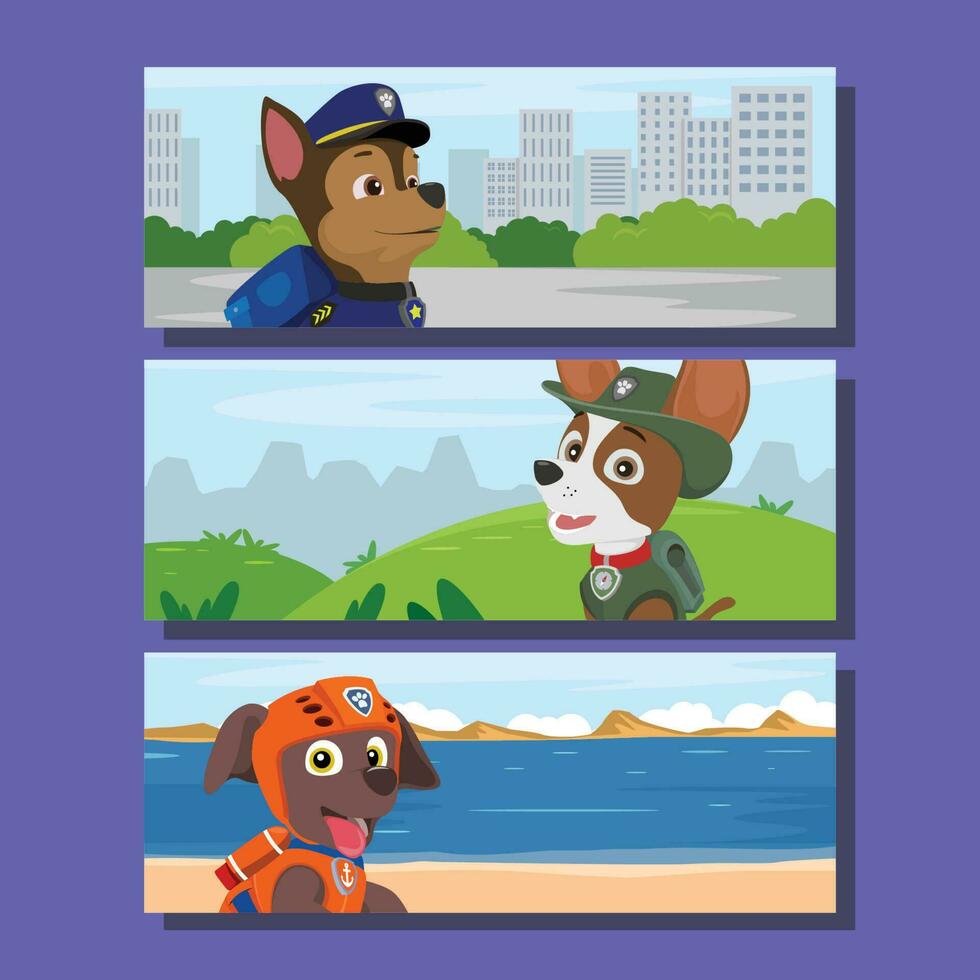 Cute Puppy Character in Uniform Banner Set vector
