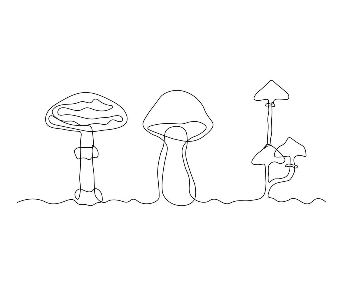 abstract Mushroom Set Continuous One Line Drawing vector