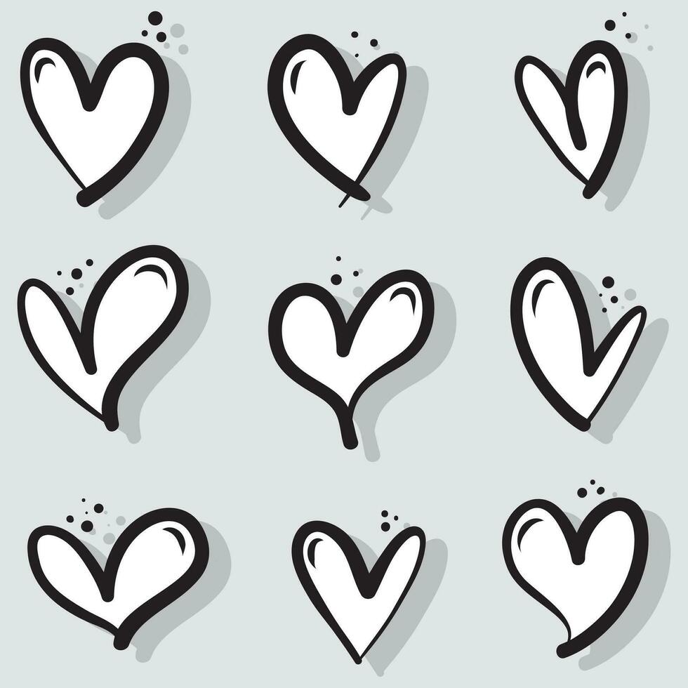 Doodle Hearts, hand drawn love hearts. Vector illustration.