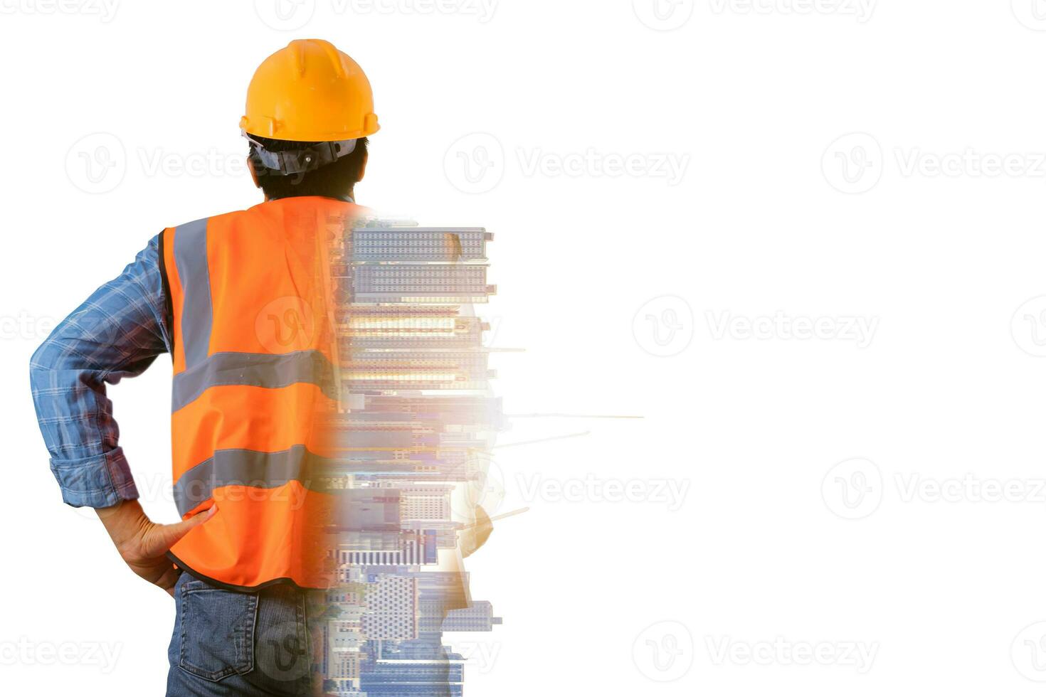 Double Exposure Future building engineering concept with exposure to