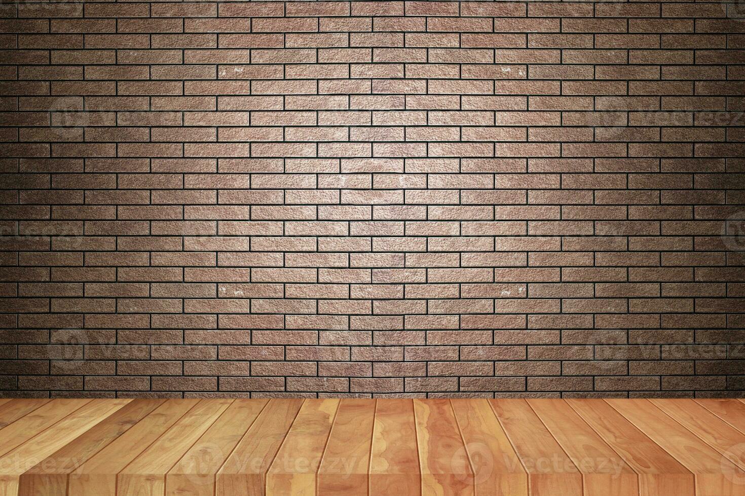 a floor wooden terrace on brick background photo