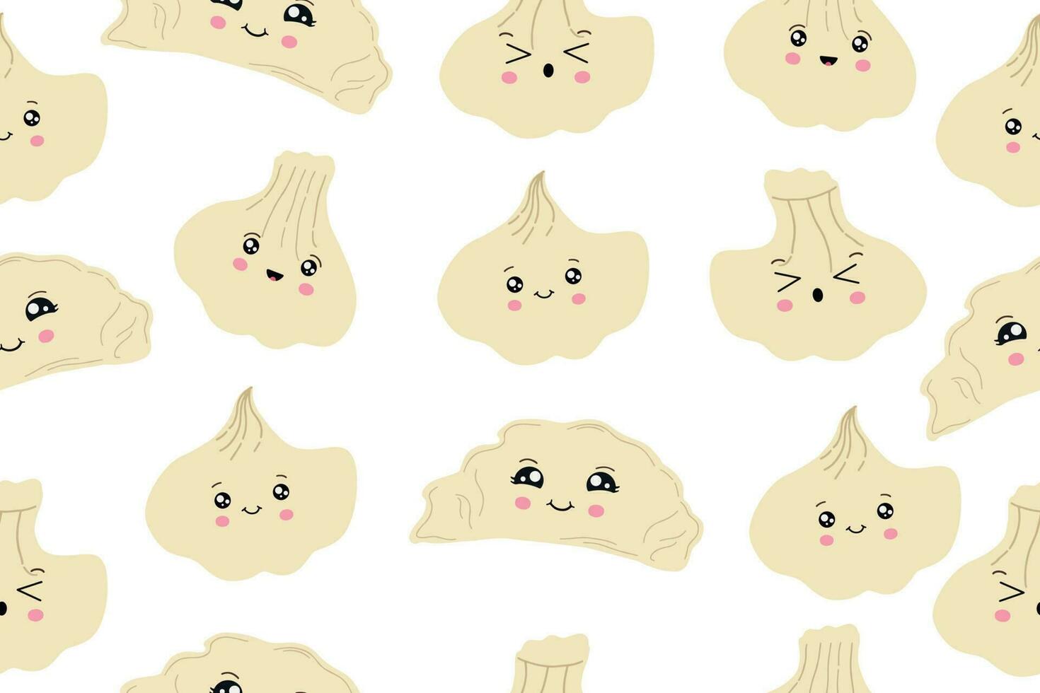 Dumplings on background. Vector hand drawn illustration seamless pattern
