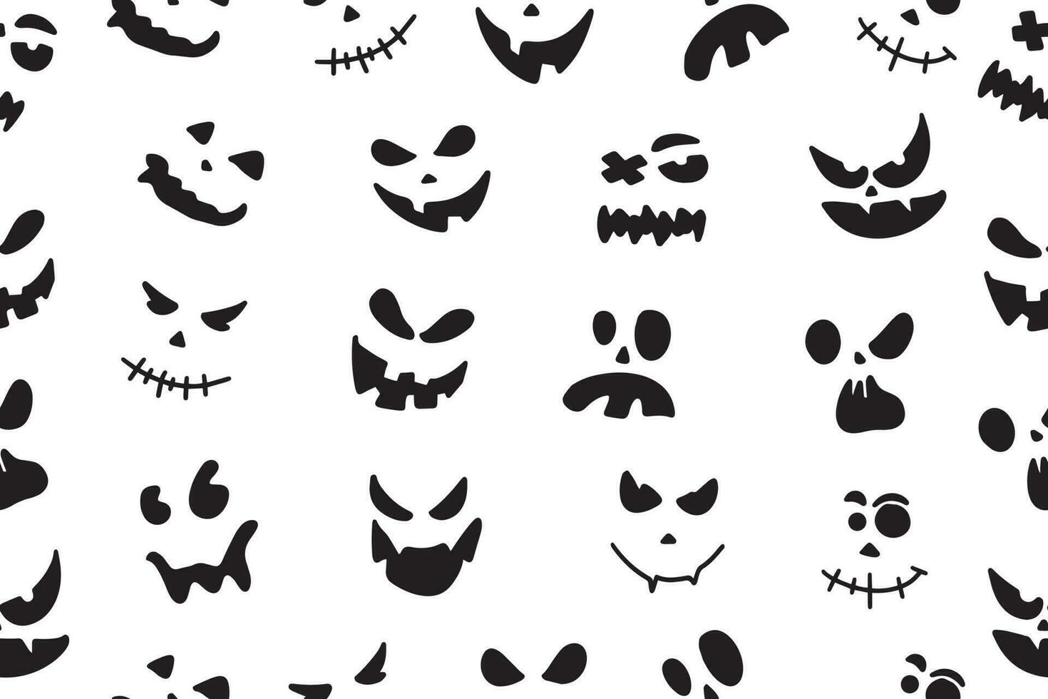 Seamless pattern with emotions halloween pumpkins on white background. Funny faces for scrapbook digital paper, textile print, page fill. Vector