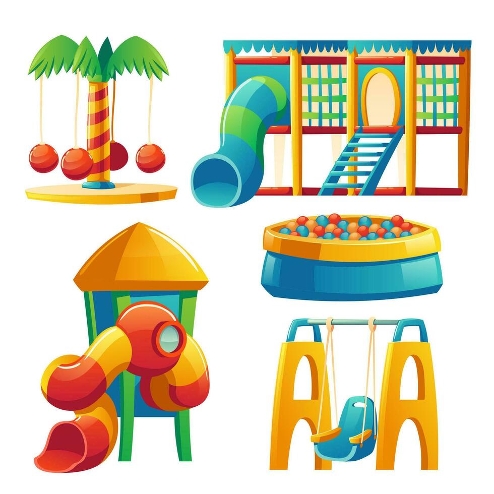 Kids playground with carousel and slide vector