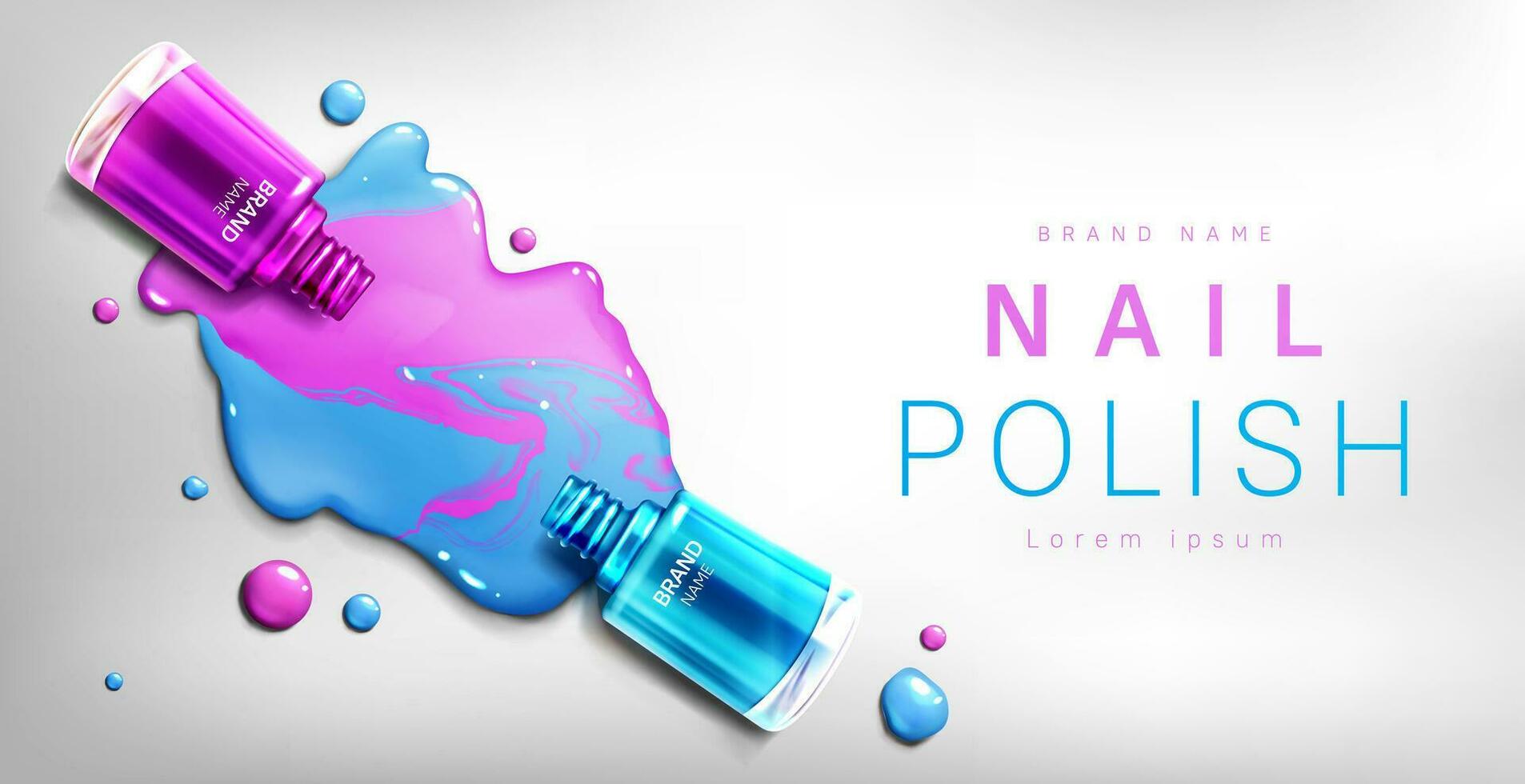 Nail polish 3d bottles mock up banner, advertising vector