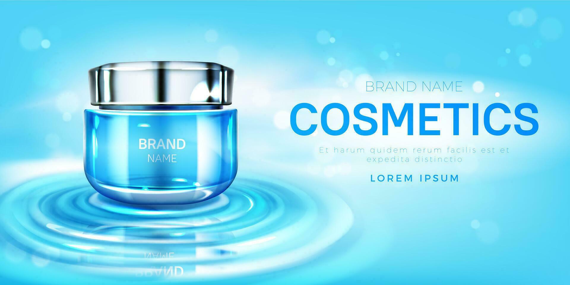 Cosmetics cream jar on water surface mockup banner vector