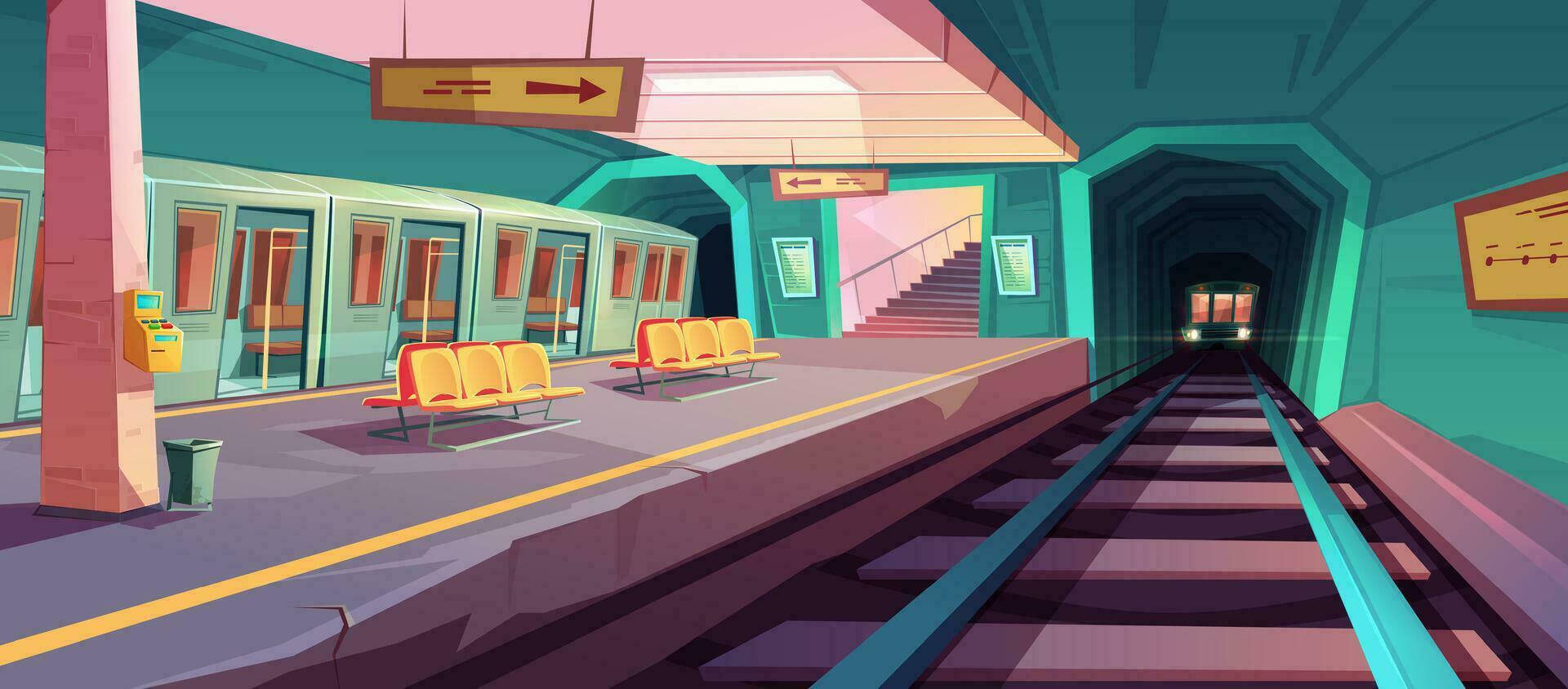 Empty subway platform with arriving trains vector