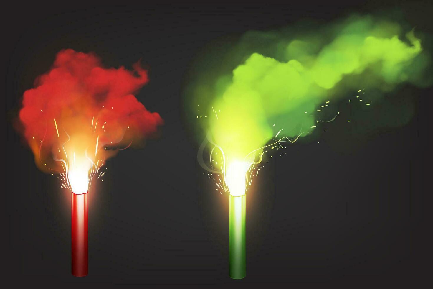 Burn red and green flare, emergency signal light vector