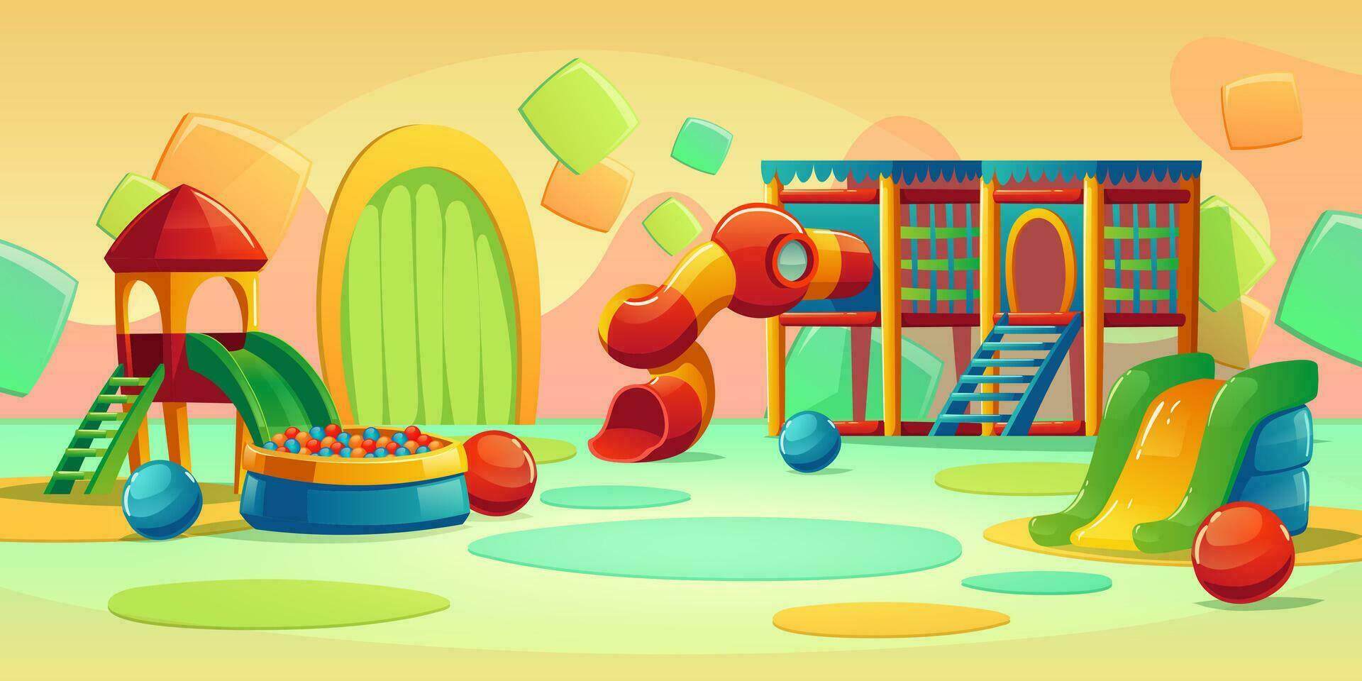 Kids playground with carousel and slide vector