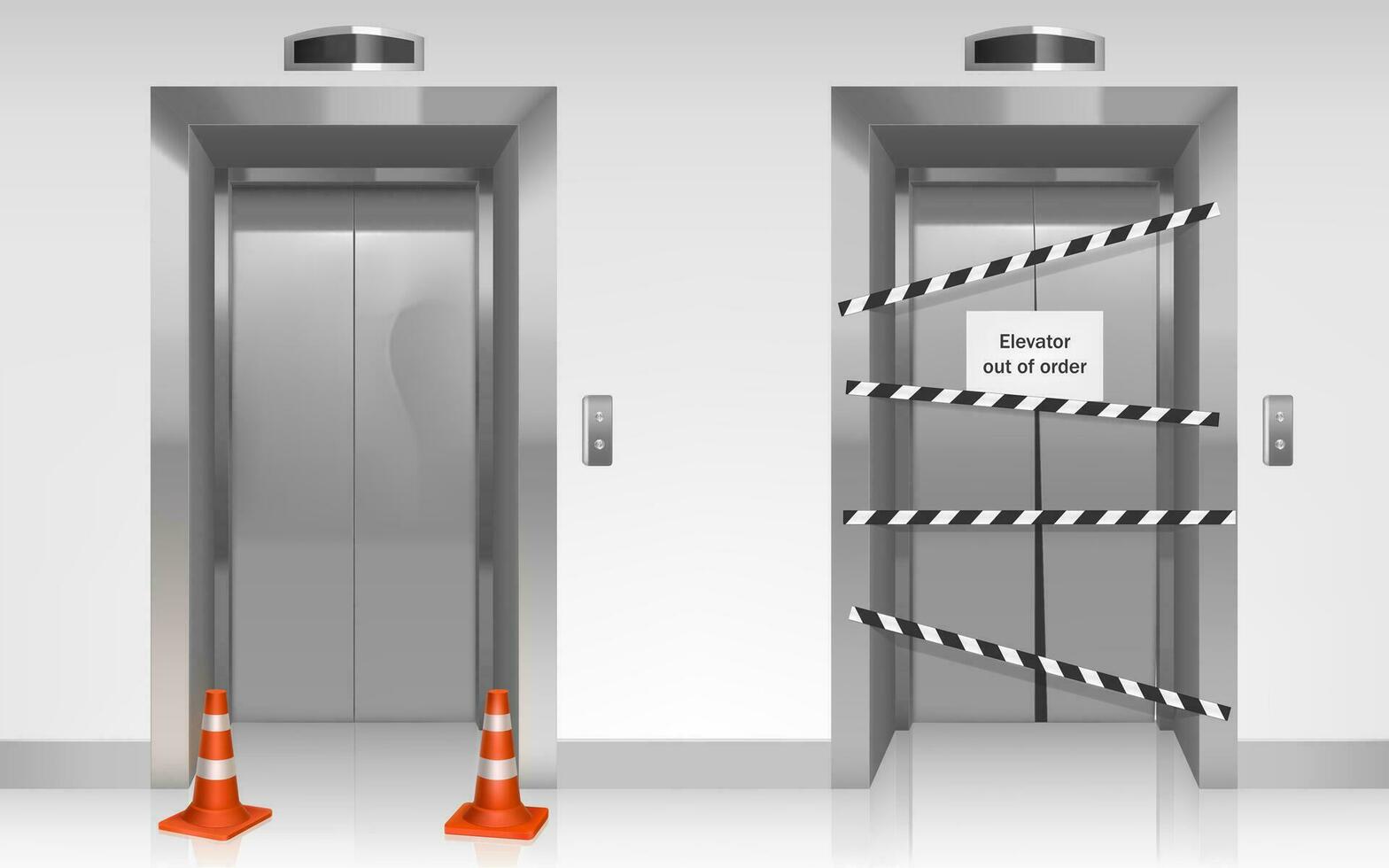 Out of order elevator with closed broken door vector