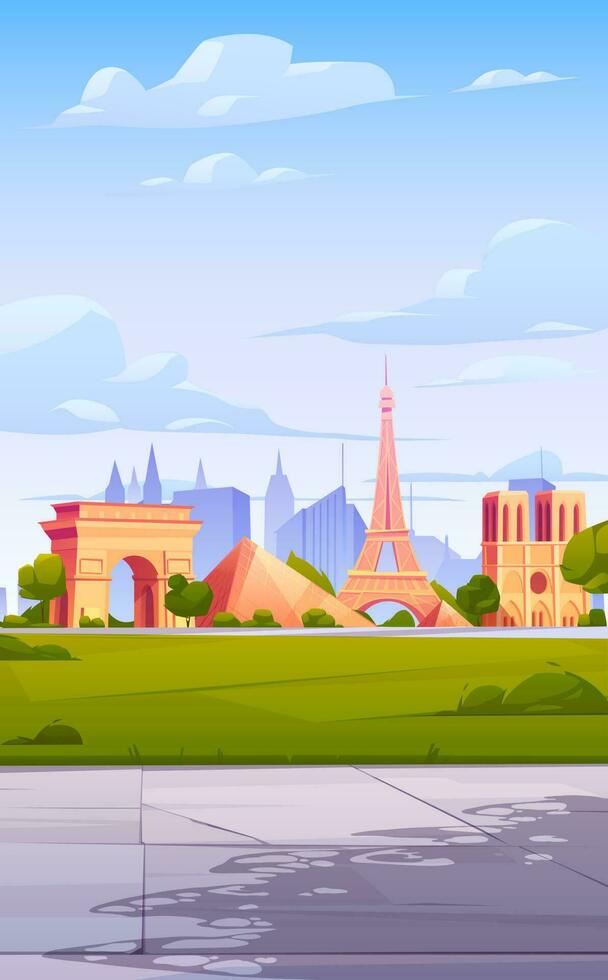 Paris landmarks, France city skyline background vector