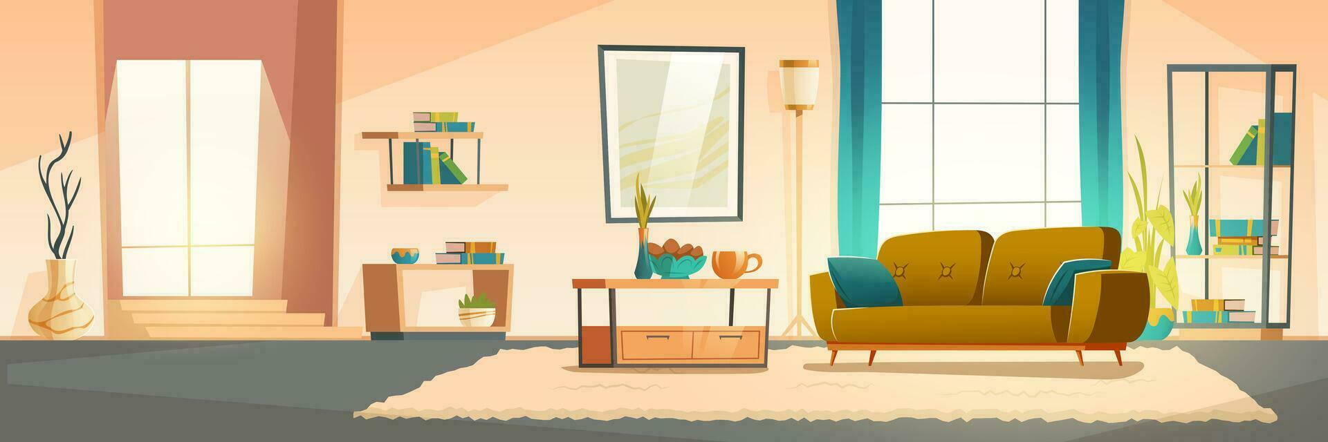Vector interior of living room with sofa