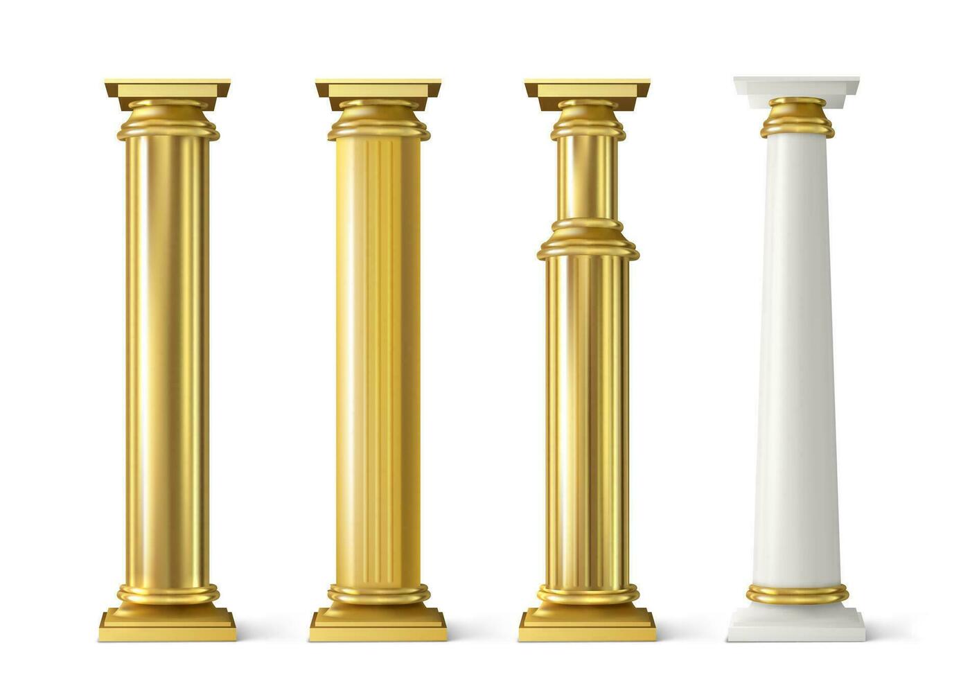 Antique gold pillars set. Ancient golden columns vector
