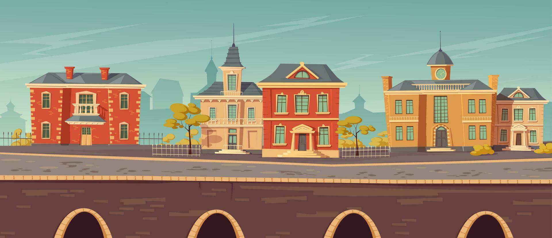 19th century town street with european buildings vector
