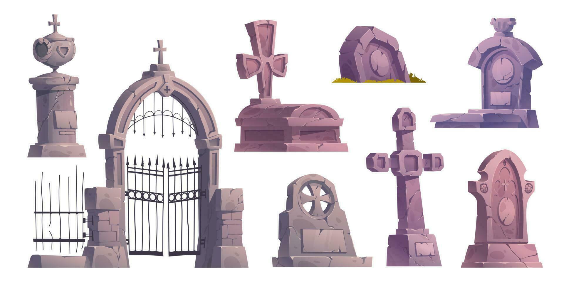 dibujos animados conjunto de antiguo cementerio diseño elementos vector