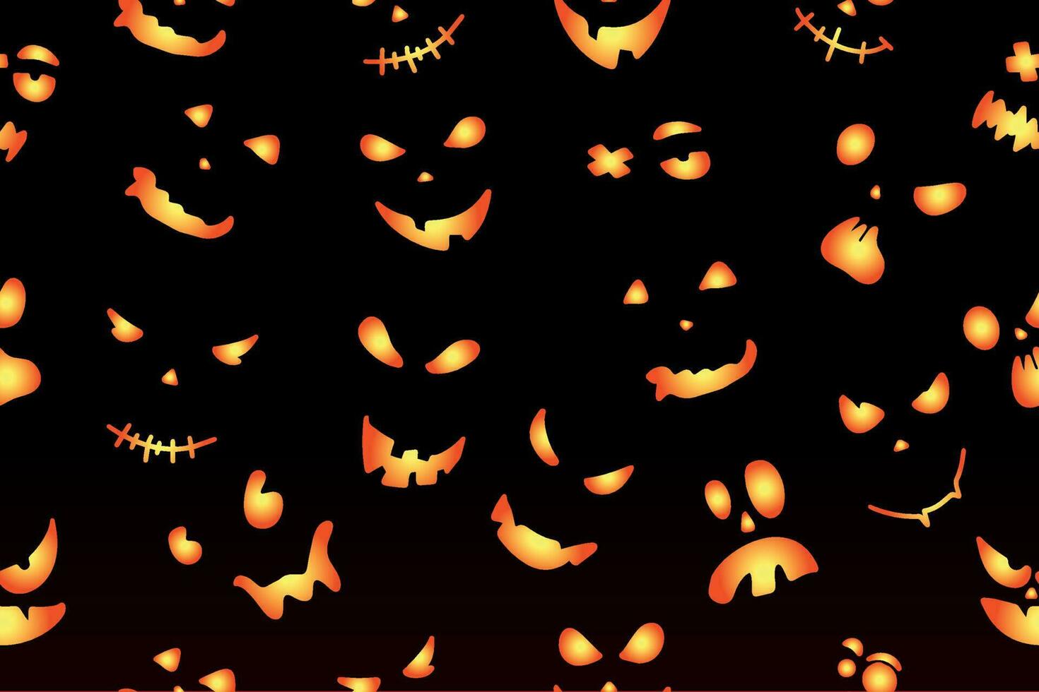 Seamless pattern with emotions halloween pumpkins on dark background. Funny faces for scrapbook digital paper, textile print, page fill. Vector