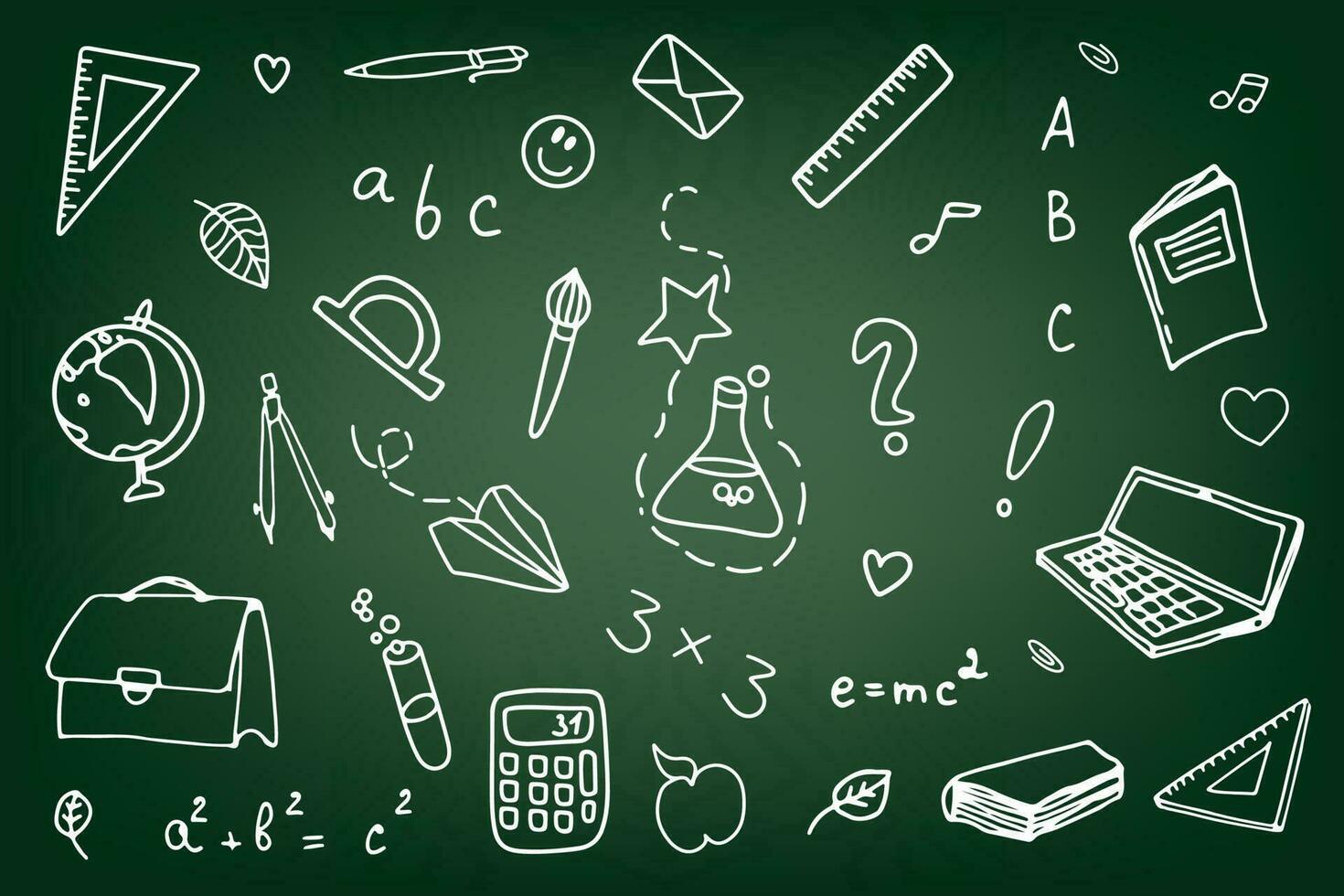 Background of school icons in doodle style. School education. Back to school doodle drawing. Vector illustration