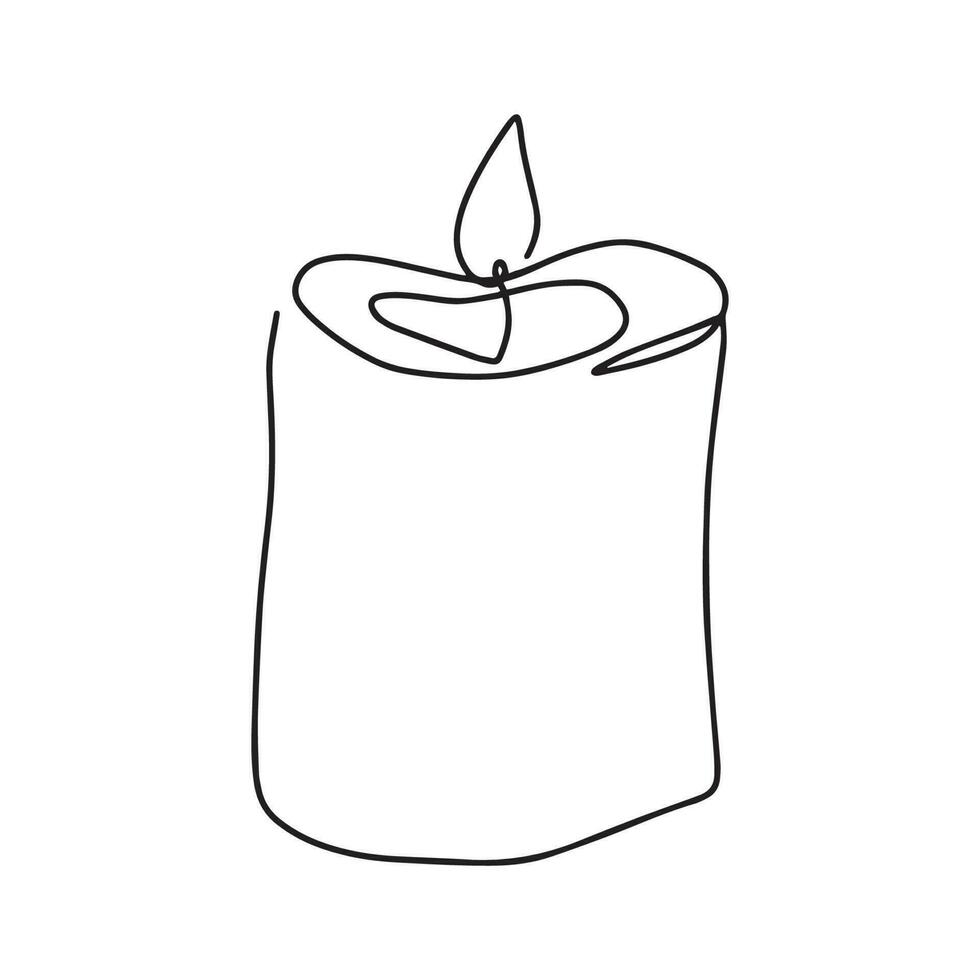 Burning fire candle. Candle light continuous one line drawing art. Vector